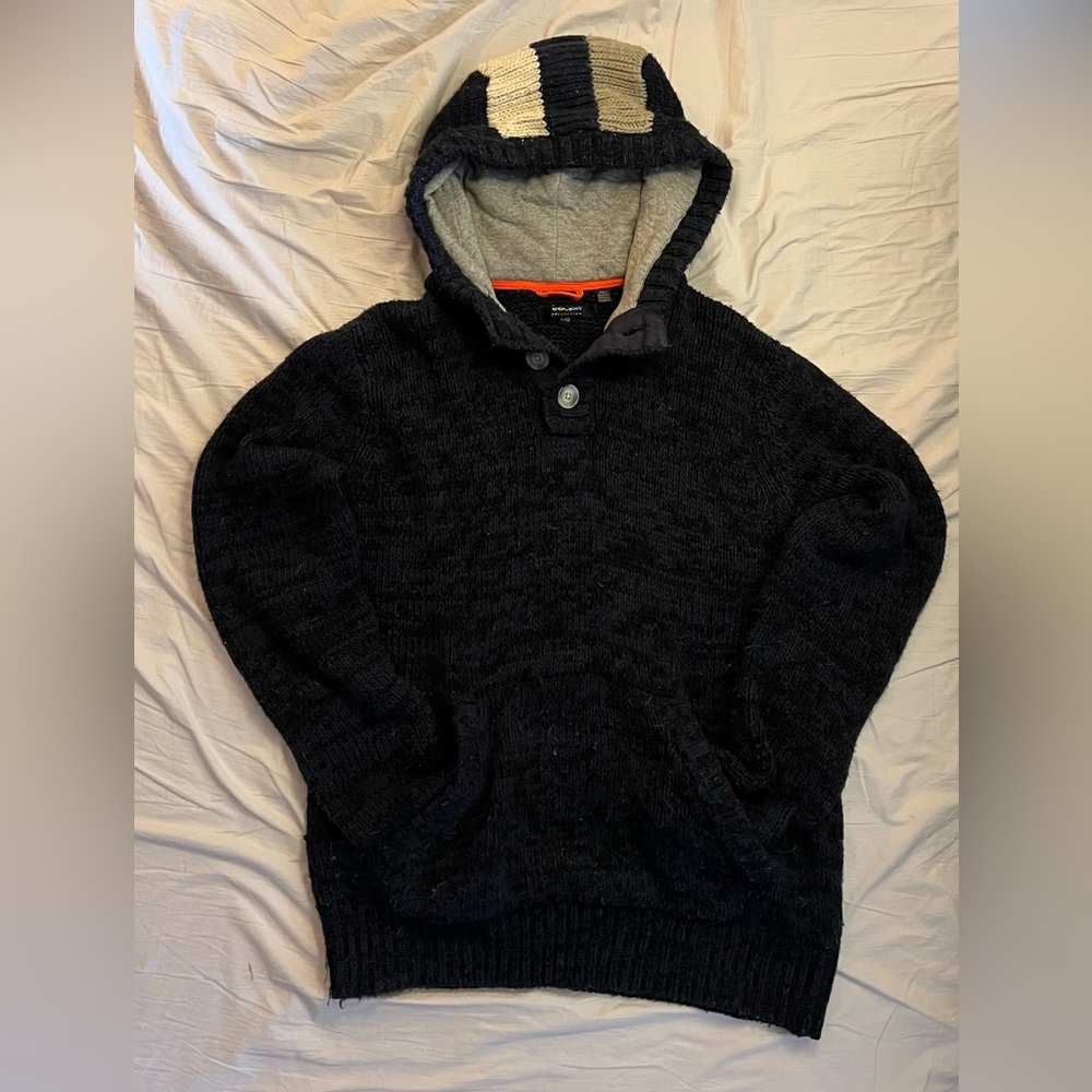 Men's Blue Knit Hooded Sweater